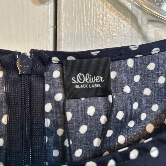 NWT s.OLIVER Black Label Dress Side Tie US Size 12 Blue Polka Dots Cap Sleeves - Picture 8 of 14